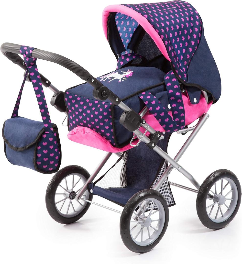 Bayer: Baby Doll City Star Pram in Polka Dots, Blue/Pink | Baby Dolls | Pretend | Dress up | Accessories