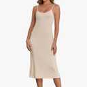 Long Slip Dress for Women Adjustable Spaghetti Straps Full Slip for Women Under Dresses Cami Midi Dresses Nightgown M, Beige