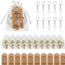 10 Sets Cross Keychain Party Favors, White Lily Burlap Drawstring Bags and Thank You Kraft Tags, Crucifix Key Ring for Communion, Wedding, and Religious Event Souvenirs