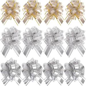 Shindel 30PCS Christmas Bows for Gift Wrapping, 6 Inch Gold Silver Christmas Pull Bows for Holiday Wedding Gift Box Baskets Decoration