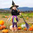 SATINIOR Halloween Witch Costume Set for Girls - Tutu Skirt, Striped Tights, Hat, and Plastic Broom for Cosplay Party Favors Supplies