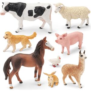 8PCS Large Farm Animals Toys for Kids, Realistic Plastic Farm Animal Figurines Barn Toys with Marwari Horse,Cow,Rabbit,Dog,Sheep,Pig,Alpaca,Goose, Preschool Toy Birthday Gift for Boys Girls