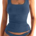 EasyGala Womens Square Neck Ribbed Tank Tops Sleeveless Basic Tops Sexy Slim Fit Summer Clothes 2025 (S)