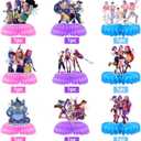 4 x Kpop Demon Birthday Decorations, 9 PCS Demon Hunters Honeycomb Table Centerpiece, K Pop Demon Birthday Party Supplies Table Decorations for Kids Party Decorations