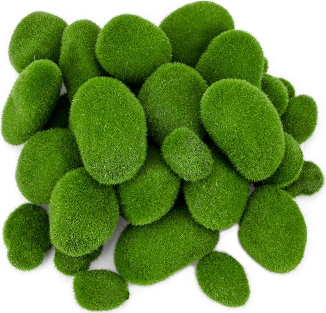 Nicunom 50 Pcs 5 Size Artificial Moss Rocks Decorative, Faux Green Moss Decor Balls for Floral Arrangements, Fairy Gardens and Crafting