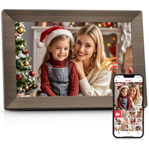 Frameo 10.1" Digital Picture Frame with 32GB Memory Wood WiFi Electronic Photo Frame 1280 x 800 IPS Touch Screen Auto-Rotate Slideshow Wall Mountable Share Photos/Video Remotely Anywhere