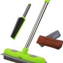 Carpet Rake,Rubber Broom for Pet Hair Removal with 61" Long Handle,2 Microfiber Cloths, Built-in Squeegee & Pet Brush, 4 in 1 Hair Remover for Rugs, Carpets,Tiles,Couches - Green