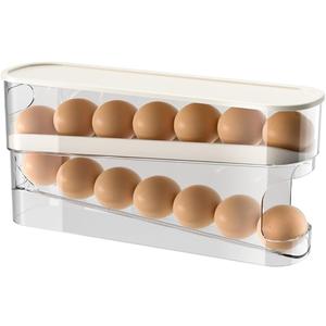Auto Rolling Egg Holder for Fridge, Egg Dispenser/Organizer/Storage/Container with Lid for Refrigerator, Sturdy and Durable Space-Saving Egg Tray for 12 Large Eggs