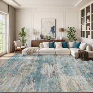 10x14 Area Rugs for Living Room: Large Machine Washable Area Rug with Non Slip Backing Non Shedding Abstract Stain Resistant Carpet for Bedroom Dining Room Nursery Home Office - Green