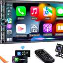 Upgrade Wireless Double Din Car Stereo with Carplay, Android Auto, Bluetooth, 4-Channel RCA, High Power, 2 Subwoofer Ports, 7" HD Capacitive Touchscreen Car Radio, Backup Camera, Audio Receiver (Black Wireless Car Stereo)