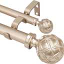 Ycolnaefllr 1 Inch Diameter Adjustable Double Curtain Rod - Double Curtain Rods For Windows 72 to 144 Inches, With Adjustable Curtain Rod Brackets And Netted Texture FinialsRose Gold (72"-144")