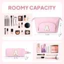 2 x YOOLIFE Initial Makeup Bag Cosmetic Bag Toiletry Pouch - Personalized Birthday Gifts for Women Teen Girls Mom Daughter Sister Friends, Pink A