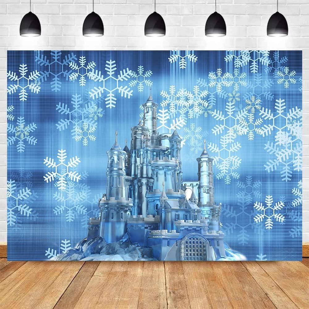 7X5FT Christmas Photography Background Winter Wonderland Blue Snow Flower Castle Wedding Party Girl's Birthday Decoration Banner Photo Backdrop Props