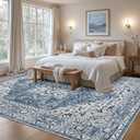 Area Rugs 10x12 Living Room Rug: Washable Rug Soft Vintage Boho Medallion Carpet Indoor Floor Non-Slip Stain Resistant Large Carpets for Bedroom Dining Room Farmhouse Nursery Home Office Blue