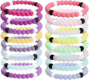 Zodaca 8 Pack of Beaded Bracelets for Party Favors, VSCO Color Changing Jewelry (Silicone, 2.6x0.3 in)