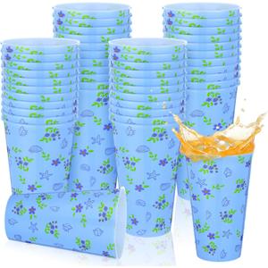 LemonRoad 50 Pcs Beach Coastal Plastic Cups 16 oz White and Blue Cups for Amalfi Coast Party Supplies Hawaiian Tropical Pool Beach Birthday Party Decor Seaside Shower Centerpiece