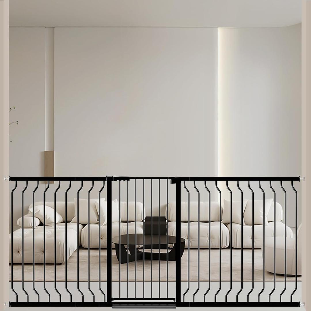 ALLAIBB 40.55" Extra Tall Baby Gate 76.77-84.65" Wide Dog Pet Gate Black | Extra-Tall,Extra-Wide,Pressure/Hardware Mount,More Durable Safety,One-Hand Walk Through,for Indoor,Doorways,Kitchen,Stairs