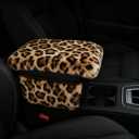 Fluffy Car Armrest Cover with Side Pockets  Plush Fuzzy Fur Center Console Armrest Cushion Pad, Universal Winter Car Interior Protector, Soft Arm Rest Cover with Storage for Women & Men (Leopard)
