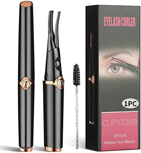 Heated Eyelash Curler, USB Rechargeable Electric Heating Eyelash Curler for Women, 3 Temperature Modes 2 in 1 Clip-Type Eyelash Curler with Built-in Comb Fast Heating & Long Lasting