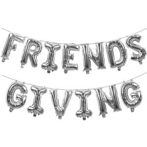 2 x Friendsgiving Decorations Silver Foil Letter 16 Inches Tall Balloons Banner Thanksgiving Friends Party Backdrop