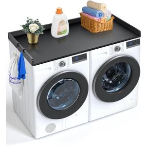 VEVOR Washer Dryer Countertop with 3 Splicing Panels, 54" x 27" Wooden Washer and Dryer Countertop with Non-Slip Pads, Water-Resistant Laundry Topper for Laundry Room Organization and Storage, Black