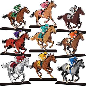 9Pcs Derby Decorations Wooden Table Decorations Horse Party Decorations Table Centerpieces Derby Day Tiered Tray Decor for Horse Racing Festival Supplies