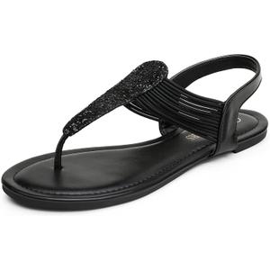 Dream Pairs Women's Elastic Strappy String Thong Ankle Strap Summer Gladiator Sandals (7, Black)