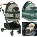 ROODO 2026 Upgraded Version 3-in-1 Dog Cat Stroller with Detachable Carrier Folding Lightweight Portable Travel Pet Gear All-Terrain Puppy Doggie Kitty Bunny Stroller for 35 lbs(Grey Lattice)