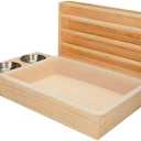 Bunny Feeder Manger Hay Wooden Rabbit Hay Feeder with Litter Box for Hamster Cage Accessories Bunny Small Animals Guinea Pig