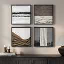 Framed Abstract Neutral Wall Art for Living Room, 4 Piece Black and White Modern Artwork for Walls, Minimalist Earth Tone Square Wall Decor Canvas Prints for Bedroom Office, 12x12 Inch