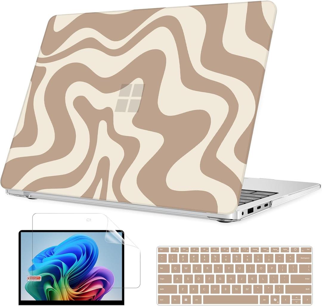 B BELK Case for Microsoft Surface Laptop 15 inch Touchscreen Copilot+PC 2024 (7th Edition) Model: 2037, Plastic Hard Shell Case+Keyboard Cover+Screen Protector for 15'' Microsoft Surface, Brown Wave