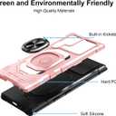 Heavy Duty Protection Case for Samsung Galaxy S22 Ultra Phone Case with Built-in Screen Protector, Military Grade Shockproof 360 Degree Metall Ring Kickstand Travel Cover Shell (Pink)