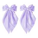 2Pcs Silky Satin Hair Accessories: Long Tail Purple Ribbon Clips and Coquette Bows for Women