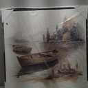 Lake Landscape Canvas Wall Art: Modern Nature Tree Painting Framed Abstract Forest Boat Scene Print Decor Hand Painted Contemporary Gallery Picture Texture Artwork for Home Bedroom Living Room