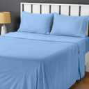 Utopia Bedding Queen Sheet Set - Jersey Knit Sheets 4 Piece  Cotton  Soft T-Shirt Stretchy Sheets (Heather Sky Blue)