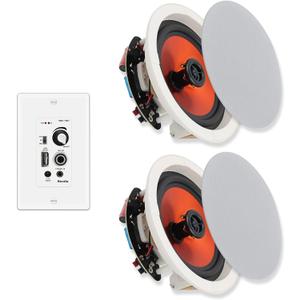 Herdio 6.5 Inch Ceiling Speakers Bluetooth (Pairs) 300 Watt Flush Mount in Wall Amplifier Receiver Suitable for Indoor Home & Covered Outdoor Porch