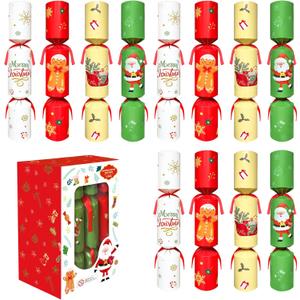 Zuffeloria 12 Pack Christmas Crackers with Prizes (No Snap Design), Holiday Table Favors for Kids and Family  Includes Toys, Jokes & Paper Hats Christmas Party Decorations