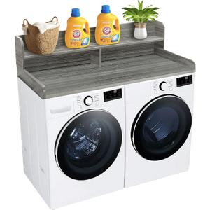 Royxen Laundry Countertop with 2-Tier Shelf Universal Fit, Washer and Dryer Countertop with Storage Space, Shelf Height 11.5 Inches, Solid Wood Core, Eucalyptus