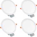 11 Inch Recessde Lighting for Ceiling with Junction Box,6000K 2185LM,24W Ultra-Thin Canless Wafer Downlight,for high Ceiling 4 Packs,No Dimmable (White)