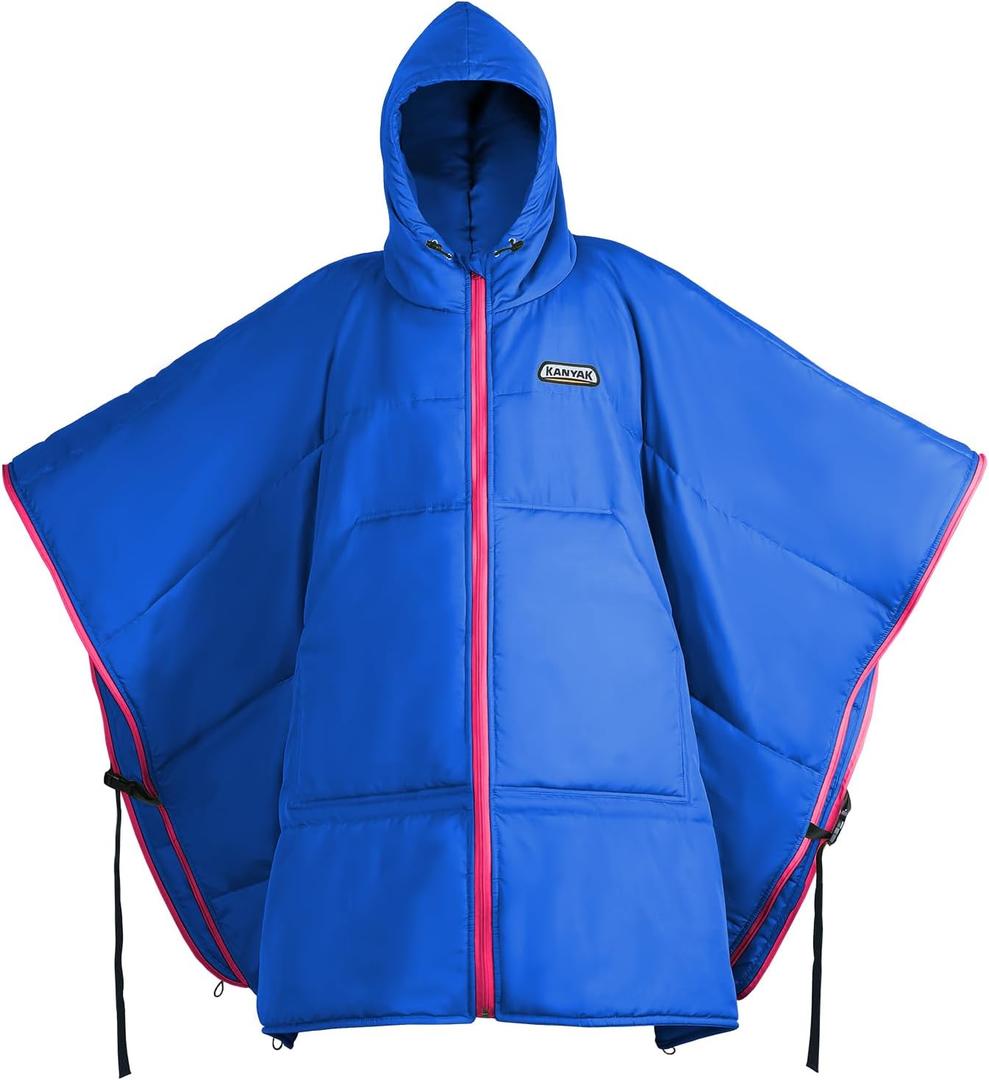 Camping Wearable Blanket, Large Hooded Poncho Windproof & Water-Repellent, 75 x 55 inch, Warm & Portable, for Outdoor, Sports, Concerts, Travel, Picnic, Car, Gift (Blue)