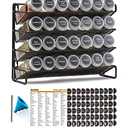 SpaceAid Spice Rack Organizer with 28 Spice Jars, 386 Spice Labels, Chalk Marker and Funnel Set for Cabinet, Countertop, Pantry, Cupboard or Door & Wall Mount - 28 Jars, 13.4" W × 10.8" H, Black