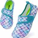 HIITAVE Kids Water Shoes Non-Slip Beach Swim Barefoot Quick Dry Aqua Pool Socks for Boys & Girls Toddler (1-1.5 Little Kid, Tp Aqua/Mermaid Scales)