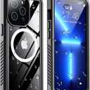 Temdan Magnetic for iPhone 13 Pro Max Case Waterproof,Built-in Screen Protector[IP68 Underwater][Upgrade Military Dropproof][Compatible with MagSafe] Full Body Shockproof Translucent Case 6.7''-Black