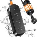 Outdoor Power Strip Weatherproof, 10FT Outdoor Extension Cord, IPX6 Waterproof Surge Protector with 3 Wide Outlets, Shockproof Overload Protection for Camping, Garden, Industrial, Home Power Strip