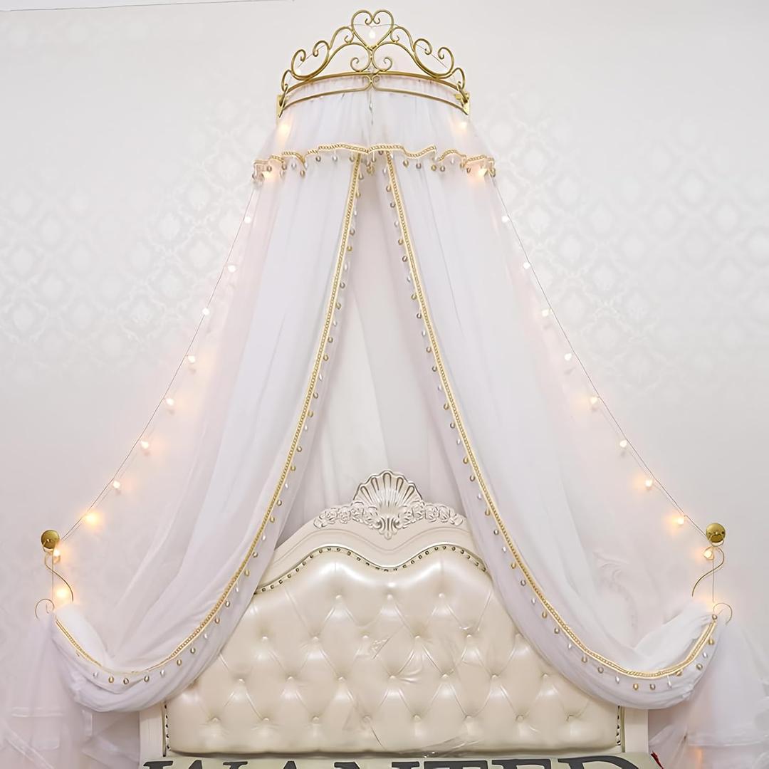 Girl Bed Curtain Princess Crown Mosquito Netting Children Room Decor Bedside Yarn Net Romantic Princess Tents Bed Canopy Valance (White), 29cm*29cm*64cm