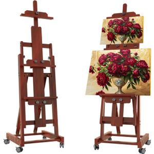 H-Frame Foldable Easel, Adjustable Height & Angle (Vertical to Horizontal), Removable Floor Art Easel for Adults, Holds Two Canvases Up to 77 Inches, Walnut Finish