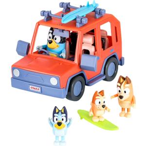 Bluey Heeler 4WD Family Toddler Toy Car with 4 Figures, Surfboards and Sticker Sheet, Pretend Play, Bluey Toys for Kids Ages 3+