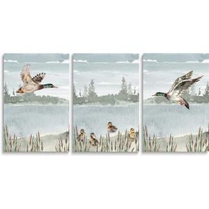 SKYSUKEY Watercolor Duck Hunting Nursery Decor, Set of 3 Mallard Duck Wall Prints, Nursery Wall Decor for Little Boys Girls Room, Rustic Outdoor Hunter Themed Decor, Framed Canvas Wall Art 12"x16"