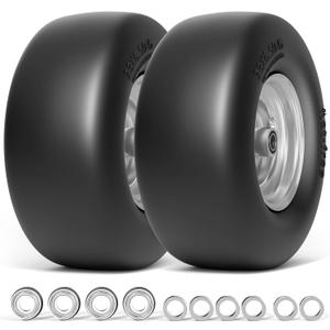 TEPU 13x6.50-6 Flat Free Tire and Wheel, Front Solid 13x6.5-6 Lawn Mower Tires with 3/4" & 5/8" Bearing, Zero Turn Mower Assembly for Commercial Garden Lawns, 5.5"-7.5" Center Hub, 2 Pack