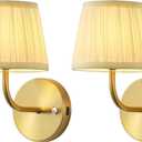 PUSU LED Cordless Gold H9.6 inch Small Wall Sconces Set of 2, Rechargeable 5200mAh Battery Operated Fabric Wall Lamp with Remote, Lighting for Living Room, Bedroom, Hallway, Bathroom, Stairs, Kitchen